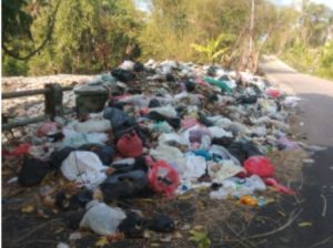 Tumpukan Sampah di Bahu Jalan dan  Sungai di Desa Tambang Ayam Cemari Lingkungan