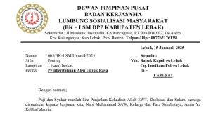 BK LSM lebak, Layangkan Surat  Aksi  Dorong APH Periksa Oknum  Dugaan Pungli Dana Bansos Desa Rahong.